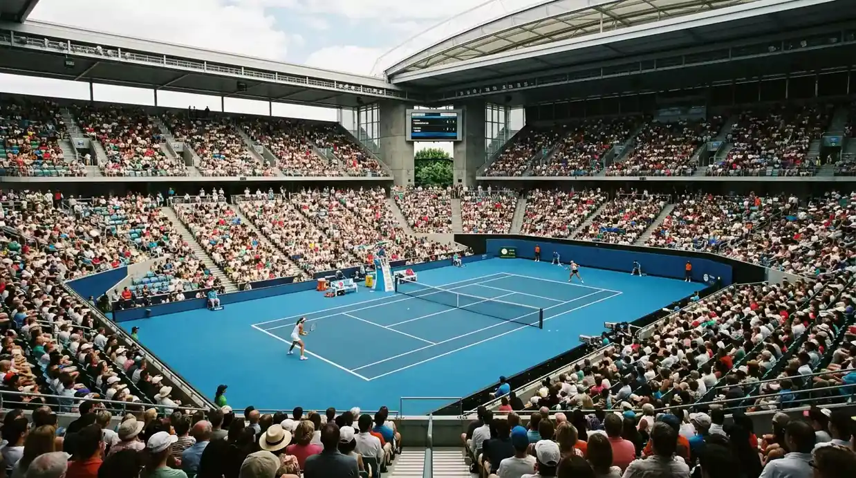 Público en las gradas de un torneo WTA con vista a la pista de tenis